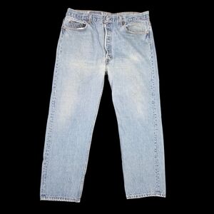 90s Levis 501 Button Fly Jeans USA Vtg Blue Straight Leg 36x28 Actual Red Tab